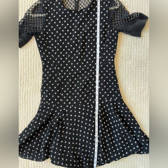 REBECCA TAYLOR Black Polka Dot Lace Sleeve Mini Dress with Flutter Hem 0… - Picture 15 of 16